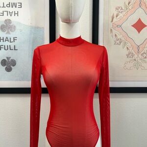 Elegant Red Long Sleeve Women's Bodysuit